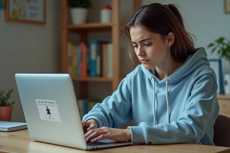 Étudiante frustrée devant un message d'erreur de connexion sur la messagerie académique de Nantes sur son ordinateur portable