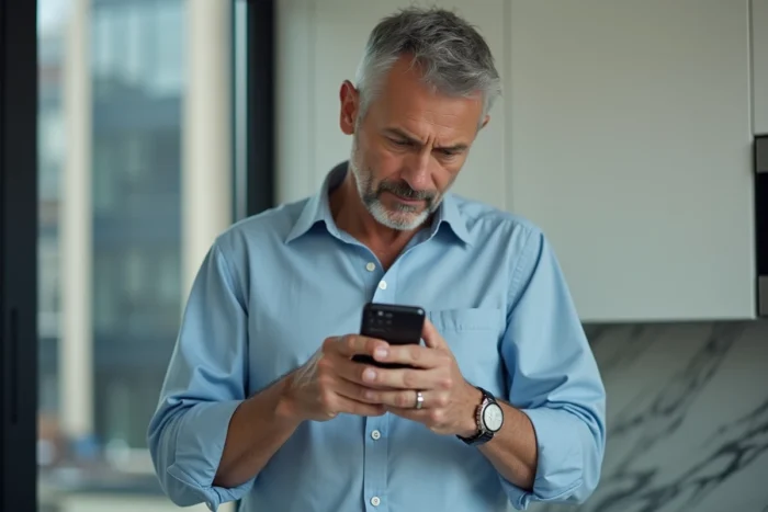 Homme accédant à la liste des mots de passe enregistrés dans les paramètres de son smartphone