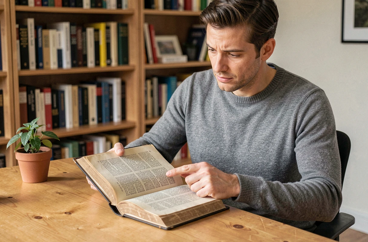 Homme consultant un dictionnaire français pour comprendre la différence entre terme et therme