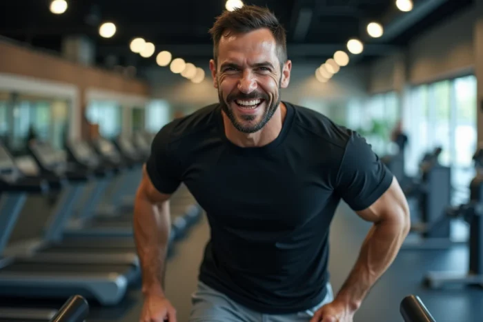 Homme en entraînement fractionné sur tapis de course en salle de sport pour booster son VO2 Max
