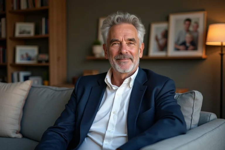 Marc Toesca en interview exclusive dans son salon, révélant des détails inédits sur sa vie privée et familiale